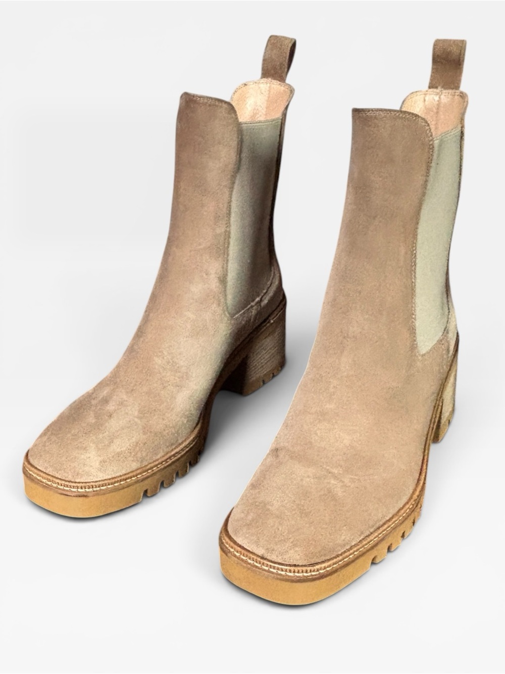 Suede Chelsea Ankle Boots in Tan with Lug Sole